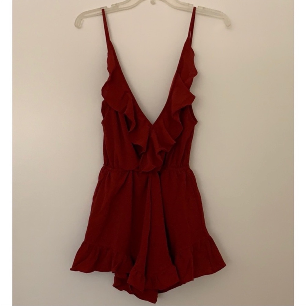 Rust Ruffle Romper by Reverse - Picture 3 of 8